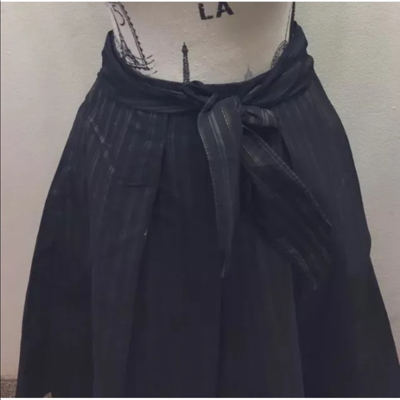 Zara Women Skirt  Black Brown Striped Pleated Large Bow Belt  Metallic L - Picture 5 of 12